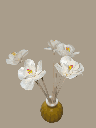 Vase boule moutarde batonnets et fleurs vu de haut.png