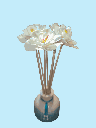 Vase rayure bleu batonnets et fleurs vu de haut.png