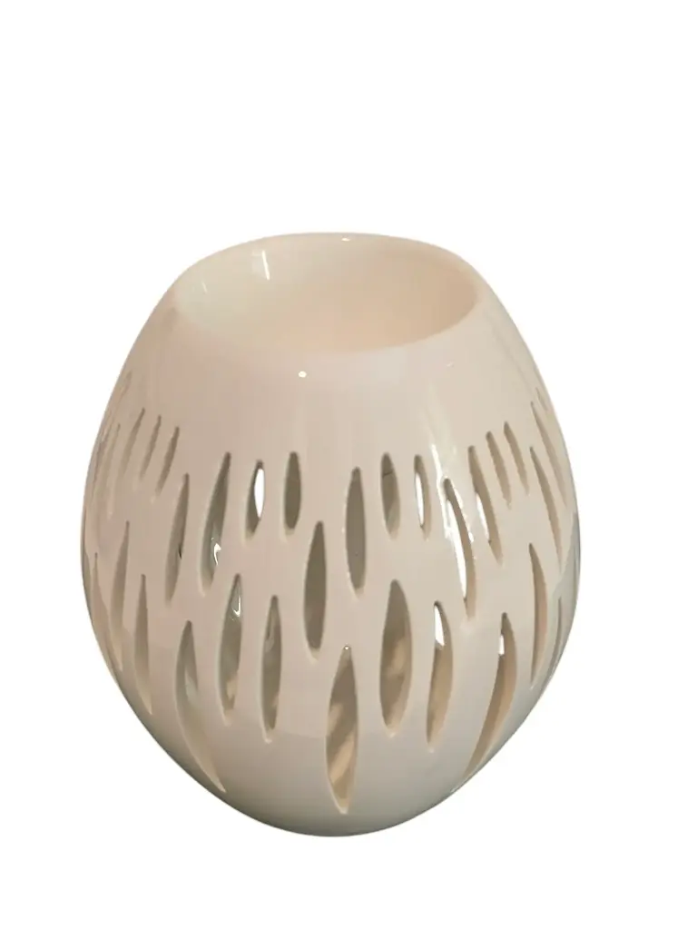 Brûle Parfum Céramy Ovali – Bougeoir en Céramique Laquée Disponible en Blanc, Olive et Terracotta – Diffusion Cires Parfumées, Huiles Essentielles                                                             (Pour une bonne utilisation, il convient d'utiliser des gros fondants ou deux petits)