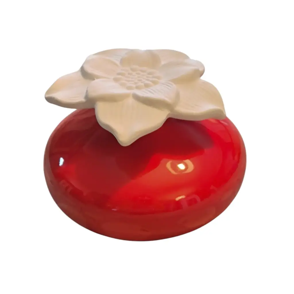 Diffuseur par Capillarité pour Parfums d'Ambiance - Réservoir en Céramique Blanche & Fleur en Plâtre - Diffusion Saine et Naturelle de vos senteurs. 3 couleurs : Rouge / Blanc / Noir