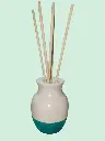 Diffuseur par Capillarité pour Parfums d'Ambiance - Diffuseur Amphore paillettes vertes turquoise en plâtre avec 5 BATONNETS (fabrication artisanale) pièce unique. Pensez à lire les recommandations d'utilisation. (ATTENTION les fleurs sont en option)