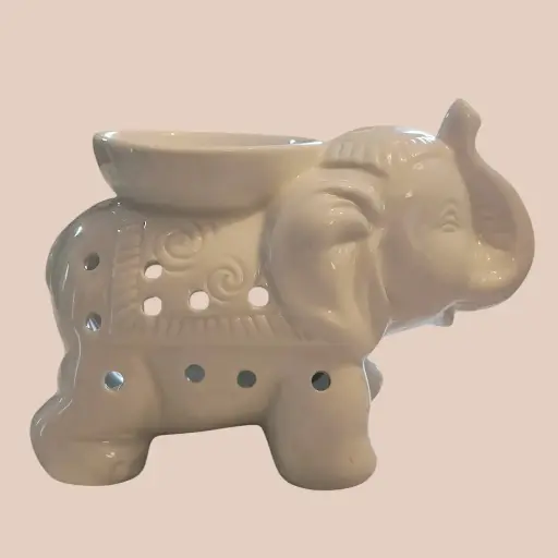 Brûle Parfum Ceramy Éléphant Tandor blanc - Atmosphère Parfumée - Brûleur de Senteurs, Cire Parfumée                                                (Pour une bonne utilisation, il convient d'utiliser des gros fondants ou deux petits)