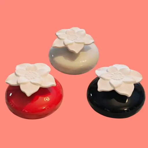 Diffuseur par Capillarité pour Parfums d'Ambiance - Réservoir en Céramique Blanche & Fleur en Plâtre - Diffusion Saine et Naturelle de vos senteurs. 3 couleurs : Rouge / Blanc / Noir