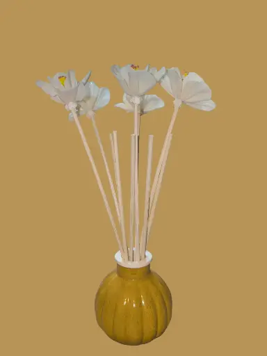 Diffuseur par Capillarité pour Parfums d'Ambiance - Diffuseur citrouille moutarde pailletée en plâtre et 5 BATONNETS (fabrication artisanale) pièce unique. Pensez à lire les recommandations d'utilisation. (ATTENTION les fleurs sont en options)