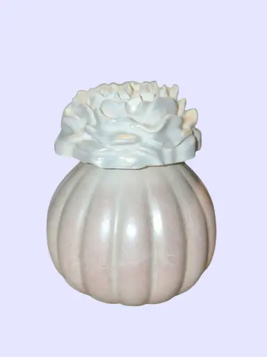 Diffuseur par Capillarité pour Parfums d'Ambiance - Diffuseur citrouille rose pâle avec fleur en plâtre et 5 BATONNETS (fabrication artisanale) pièce unique. Pensez à lire les recommandations d'utilisation. 