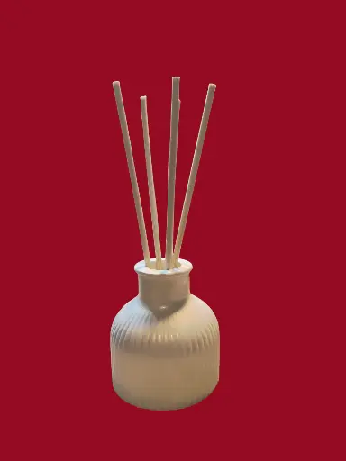 Diffuseur par Capillarité pour Parfums d'Ambiance - Diffuseur Rayure blanc nacré en plâtre et 5 BATONNETS (fabrication artisanale) pièce unique. Pensez à lire les recommandations d'utilisation. (ATTENTION les fleurs sont en options) 