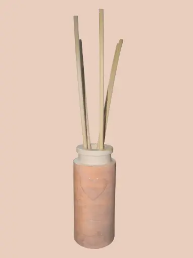 Diffuseur par Capillarité pour Parfums d'Ambiance - Diffuseur tube beige en plâtre et 5 BATONNETS (fabrication artisanale) pièce unique. Pensez à lire les recommandations d'utilisation. (ATTENTION les fleurs sont en options)