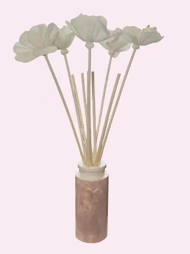Diffuseur par Capillarité pour Parfums d'Ambiance - Diffuseur tube rose marbré en plâtre et 5 BATONNETS (fabrication artisanale) pièce unique. Pensez à lire les recommandations d'utilisation. (ATTENTION les fleurs sont en options) 