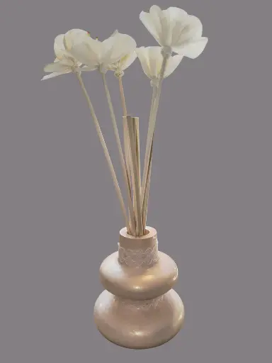 Diffuseur par Capillarité pour Parfums d'Ambiance - Diffuseur vague terra en plâtre et 5 BATONNETS (fabrication artisanale) pièce unique. Pensez à lire les recommandations d'utilisation. (ATTENTION les fleurs sont en options)