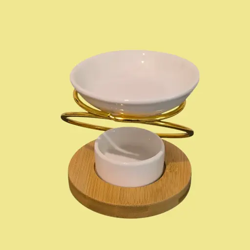 Brûle Parfum Simplicity Hula - Métal, Céramique Laquée et Bambou                                                                                                 (Pour ne bonne utilisation, il convient d'utiliser des gros fondants ou deux petits)