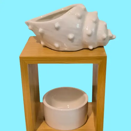 Brûle Parfum  Naturea Shell – en Bambou et Céramique – Design Original et Déco – Bougeoir Aromathérapie – Diffusion Huiles Essentielles.                                                                                         (Pour ne bonne utilisation, il convient d'utiliser deux petits fondants)